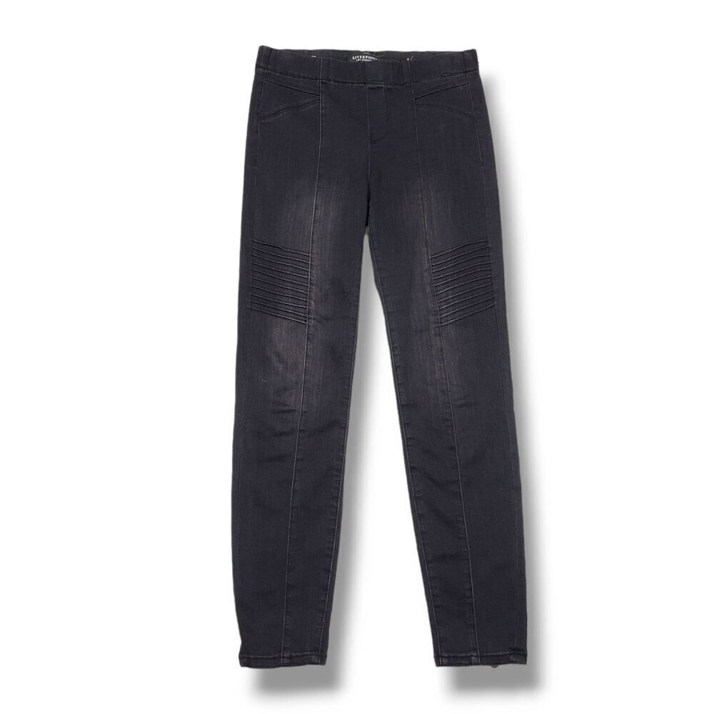 Liverpool Moto Jeans Womens 6 Black‎ Seamed Pull On Ankle Zipper